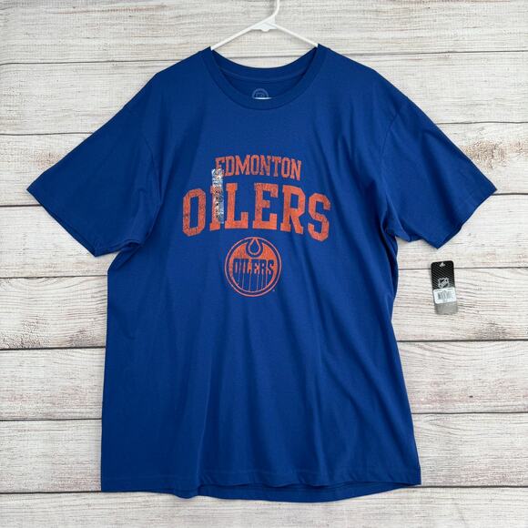 NHL Edmonton Oilers Distressed Logo T-Shirt Adult XL Blue Orange NEW - Picture 1 of 8